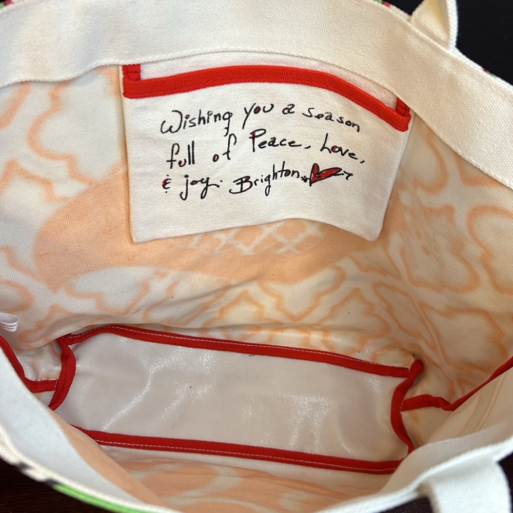 ❤️ Brighton NEW Beige Red Green Love & Joy Canvas Tote ❤️ - Picture 8 of 9